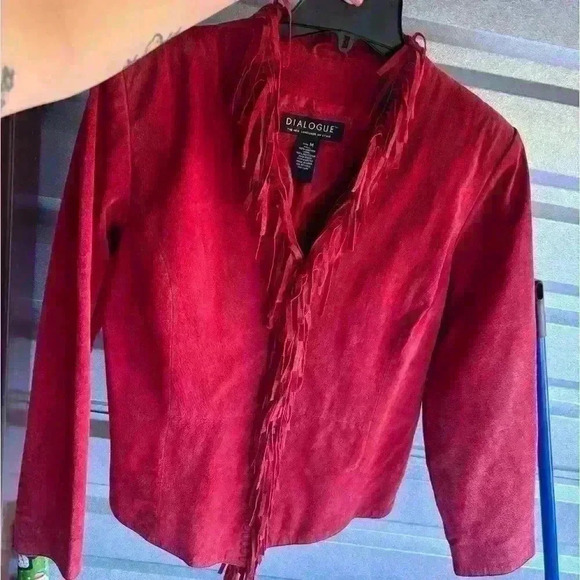 DIALOGUE Washable leather Fully Lined Jacket w/ Fringe RED sz Medium Rn 109661 - Picture 1 of 4